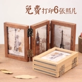 Деревянная складная двусторонная фоторамка, ретро фотоальбом, DIY, 6 дюймовая, 7 дюймов