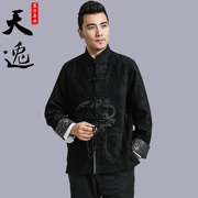New Trung Quốc phong cách của nam giới Tang phù hợp với dài tay áo khoác thanh niên trung niên gió quốc gia thêu mùa thu quần áo Trung Quốc