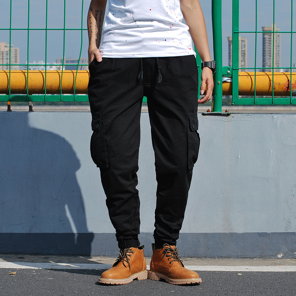 18日系松紧腰多口袋工装宽松小脚哈伦裤休闲裤男长裤大码0472-p65