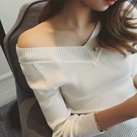 Mùa thu mới của Hàn Quốc phiên bản của tự trồng V áo len của phụ nữ dài tay off-the-vai áo len phần mỏng đáy áo sơ mi là áo sơ mi mỏng thời trang nữ