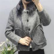 E61 mùa thu 2018 mới của phụ nữ cửa hàng lông mịn cổ áo rag dài tay áo len ngắn - Áo khoác ngắn