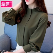 Xuân-Hè 2018 phiên bản Hàn Quốc mới của áo sơ mi rộng đáy rộng có cổ rộng sơ mi nữ cổ áo sơ mi voan dài tay hoang dã