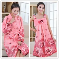 Coral flannel áo hai mảnh áo choàng tắm cho phụ nữ treo váy ngủ mùa đông dày đồ ngủ dài dịch vụ nhà đầm ngủ đẹp