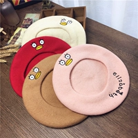 Милый шерстяной берет с буквами с капюшоном, удерживающая тепло шапка, с вышивкой, в корейском стиле