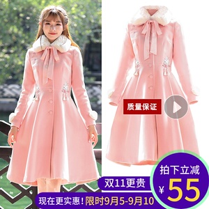 2018 mùa thu và mùa đông mới thêu len coat coat ngọt tính khí eo là mỏng trong phần dài fur collar coat phụ nữ