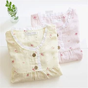 Áo ngủ mùa hè của phụ nữ mỏng gạc đồ ngủ cotton của phụ nữ dài tay nhà áo cotton vải đầu áo choàng lưới hoa