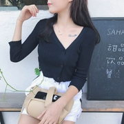 Hàn quốc phiên bản của mùa hè của phụ nữ retro sinh viên chic gió cá tính xiên cổ áo áo len đơn ngực điều hòa không khí áo sơ mi áo khoác cardigan