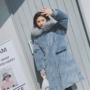 Vàng nhung xuống bông độn của phụ nữ phần dài 2018 mùa đông ins lớn cổ áo lông thú Hàn Quốc phiên bản của loose bánh mì cotton, over the knee áo khoác phao nữ đẹp