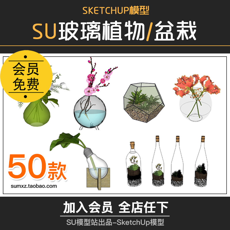 T852室内植物盆栽盆景玻璃植物水仙花风信子SU模型桌面书...-1