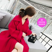 2017 mùa thu và mùa đông Hàn Quốc phiên bản của phụ nữ tính khí red loose tie eo phần dài áo len áo len nữ +