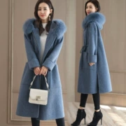 Áo khoác len nữ dài phần trên đầu gối Phiên bản Hàn Quốc của mùa đông 2017 eo mới đa năng thanh lịch cổ áo lông thú len
