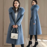 Áo khoác len nữ dài phần trên đầu gối Phiên bản Hàn Quốc của mùa đông 2017 eo mới đa năng thanh lịch cổ áo lông thú len áo dạ nữ dáng dài hàn quốc