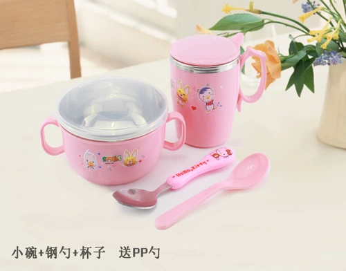 Детская практика из нержавеющей стали, мультяшные палочки для еды со стаканом, ударопрочная посуда, защита от ожогов