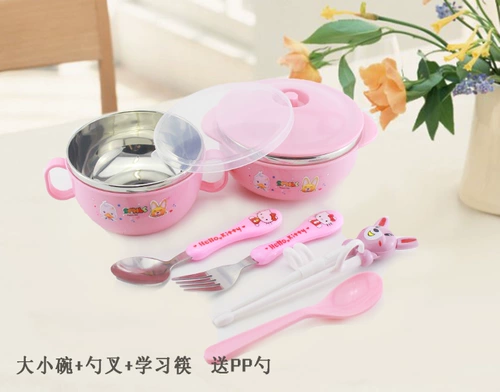 Детская практика из нержавеющей стали, мультяшные палочки для еды со стаканом, ударопрочная посуда, защита от ожогов