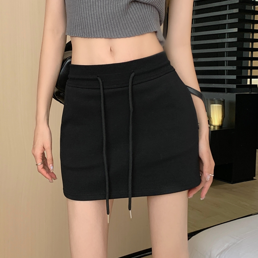 Sweet and Spicy Style Drawstring Sports White Skirt 2023 Summer New Girl's High Waist All-match Hip A- line Skirt