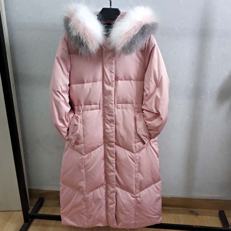 2018 mùa đông mới Hàn Quốc phiên bản của cổ áo lông thú lớn đoạn dài trên eo eo của phụ nữ chống mùa giải phóng mặt bằng ấm mùa đông xuống áo khoác