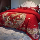 Хлопковый комплект, пододеяльник, дракон и феникс, с вышивкой, 4 предмета