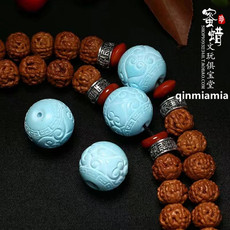 Ювелирные изделия и полуфабрикаты 天然蓝绿松石回纹珠手串高瓷圆珠手链苏工雕刻顶珠腰珠佛头配饰