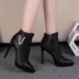 Mùa thu đông 2018 mới màu đen mũi nhọn siêu cao và giày cao gót nữ hoang dã đẹp với hộp đêm giày đơn nữ ngắn boot cao cổ Giày ống