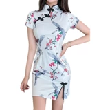 Ретро ципао, легкая мини-юбка, корсет, платье, короткий рукав, с акцентом на бедрах