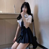 Летний модный галстук, рубашка, юбка в складку, комплект, высокая талия