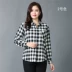 Phụ nữ trung niên và cao tuổi áo sơ mi kẻ sọc dài tay cotton plus size mẹ béo mặc mùa xuân và mùa thu áo sơ mi mỏng manh - Áo sơ mi