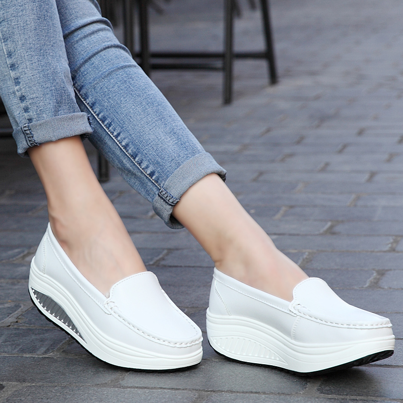 1-8015 / Single Shoe2021 spring and autumn Women's Shoes Thick bottom Muffin Slope heel Women's shoes comfortable non-slip Mom shoes white Nurse shoes Rocking shoes