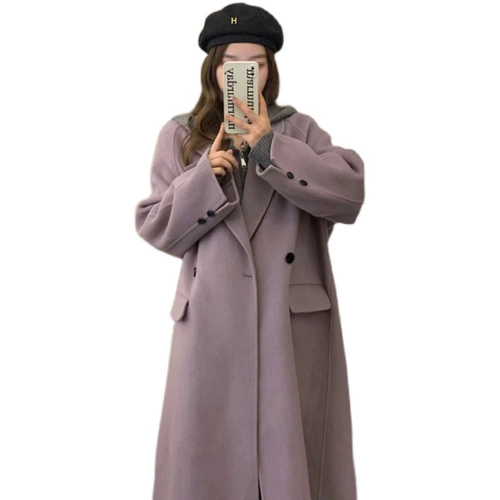 Демисезонное сиреневое шерстяное пальто, куртка, коллекция 2023, увеличенная толщина, подходит для подростков, изысканный стиль