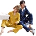 Bộ đồ ngủ đôi Hàn Quốc dài tay cotton mùa xuân và mùa thu đồ ngủ cotton cô gái nam mỏng dịch vụ mặc nhà hai mảnh phù hợp