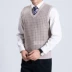 Mùa thu trung niên áo len nam áo len cổ chữ V áo len màu rắn nam vest kinh doanh áo len cha Dệt kim Vest