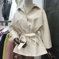 Hàn Quốc 2018 đầu thu mới thời trang hoang dã retro màu rắn cổ áo Polo cổ tay dài tay áo ngắn nữ sinh viên xu hướng áo khoác nữ 2021