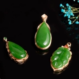 Натуральное ювелирное украшение из нефрита, солнечно-зеленая инкрустация камня, яшма, подвеска, золото 750 пробы
