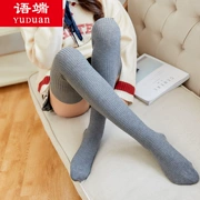 Quần legging nữ đầu gối ấm áp mùa xuân và mùa thu dày vớ dài nữ đại học Hàn Quốc vớ đùi sọc mỏng