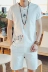 Mùa hè quần áo linen V-Cổ triều Tang phù hợp với ngắn tay t-shirt nam thanh niên bông và vải lanh lỏng mỏng Trung Quốc phong cách quần hoàn chỉnh phù hợp với