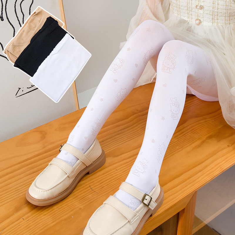 Children's silk stockings, velvet pantyhose, summer thin, no ball, no drop, big girl's white leggings