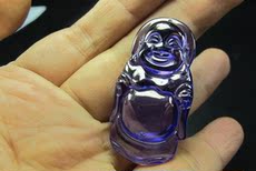 аксессуары для шеи 精品古玩古董珠宝玉石收藏品 清代蓝色宝石雕刻弥勒佛站佛老挂件