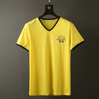 Хлопковая шелковистая желтая футболка с коротким рукавом, V-образный вырез, короткий рукав