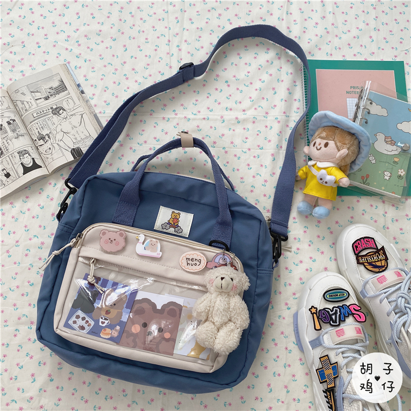Deep Blue & Bear Blush Bearsolar system Harajuku Academic atmosphere lovely girl student Inclined shoulder bag female the republic of korea ins Retro campus Versatile The single shoulder bag