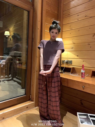 Wanantong -это хорошо -случайно! Lazy Street Checkered Leggings Straight Leisure Pants Женская зима