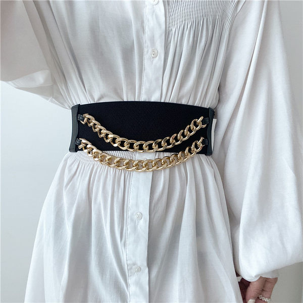 Металлический эластичный черный ремень, платье, рубашка, утягивающий пояс на талию, корсет, европейский стиль, эластичная талия