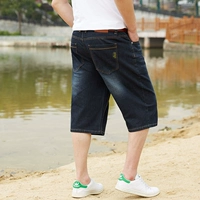 Mùa hè phần mỏng kích thước lớn stretch quần short denim nam cộng với phân bón XL cao eo lỏng thẳng chất béo fat man quần nam