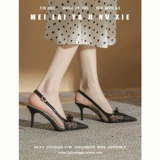 Сетчатая летняя обувь на высоком каблуке, нюдовые сандалии, французский стиль