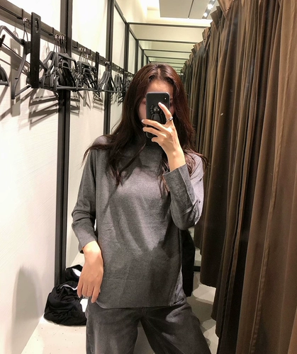 Zara, осенний базовый трикотажный лонгслив, свитер, высокий воротник