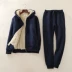 18 mùa đông cừu cashmere cộng với nhung dày phù hợp với nữ quần áo thể thao kích thước lớn áo khoác ấm cộng với áo len trùm đầu nhung hai mảnh - Bộ đồ