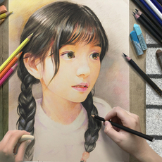 Контурный рисунок 素描画像肖像纯手绘真人头像转手绘画照片彩铅画代画素描头像定制