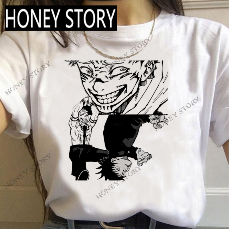 25812 WhiteJapanese Anime T Shirt comic Spell return war printing men and women T-shirt trend personality Short sleeve