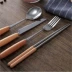 Tay cầm elm kiểu Nhật và dao nĩa đũa đặt inox Bộ đồ ăn phương Tây bốn miếng dao bít tết cầm tay và nĩa - Đồ ăn tối Đồ ăn tối