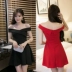 2018 khí mùa hè ladies sexy strapless chữ thập cổ áo đầm eo là mỏng Một từ váy váy nhỏ váy xoè ngắn A-Line Váy