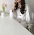 Hàn quốc tính khí sang trọng V-Cổ retro đơn ngực còng bow tie đa năng tinh khiết trắng dress nữ váy nhún eo Váy eo cao