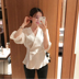 Hàn Quốc chic mùa xuân mới retro khí V-Neck nút bên trang trí eo dài tay áo blouse áo sơ mi nữ Áo sơ mi dài tay